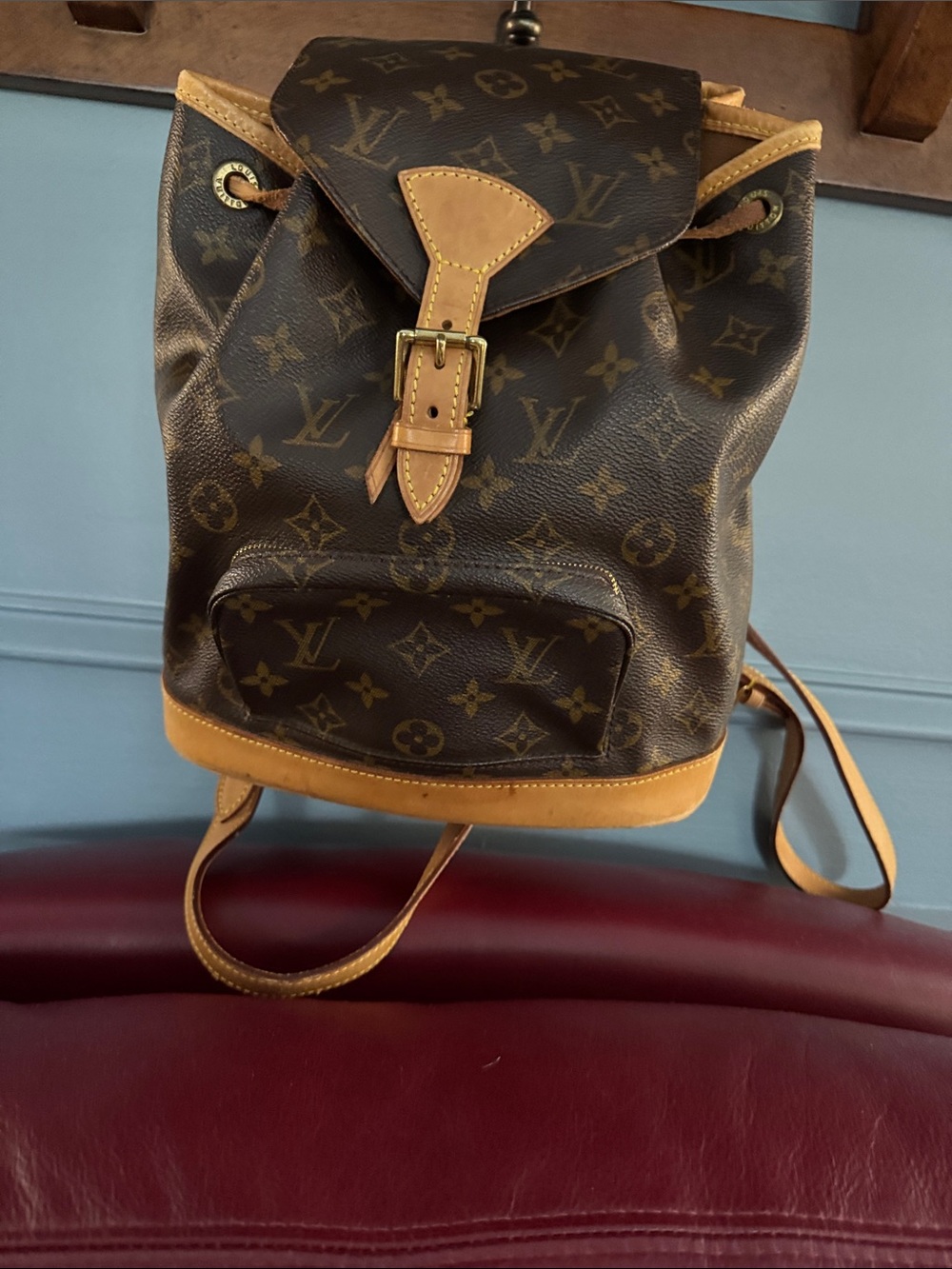 Louis Vuitton Monogram Canvas Backpack with Tan Trim